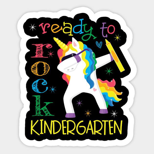 Dabbing Ready To Rock Kindergarten Unicorn 1st Day Of School Sticker by Kimmicsts